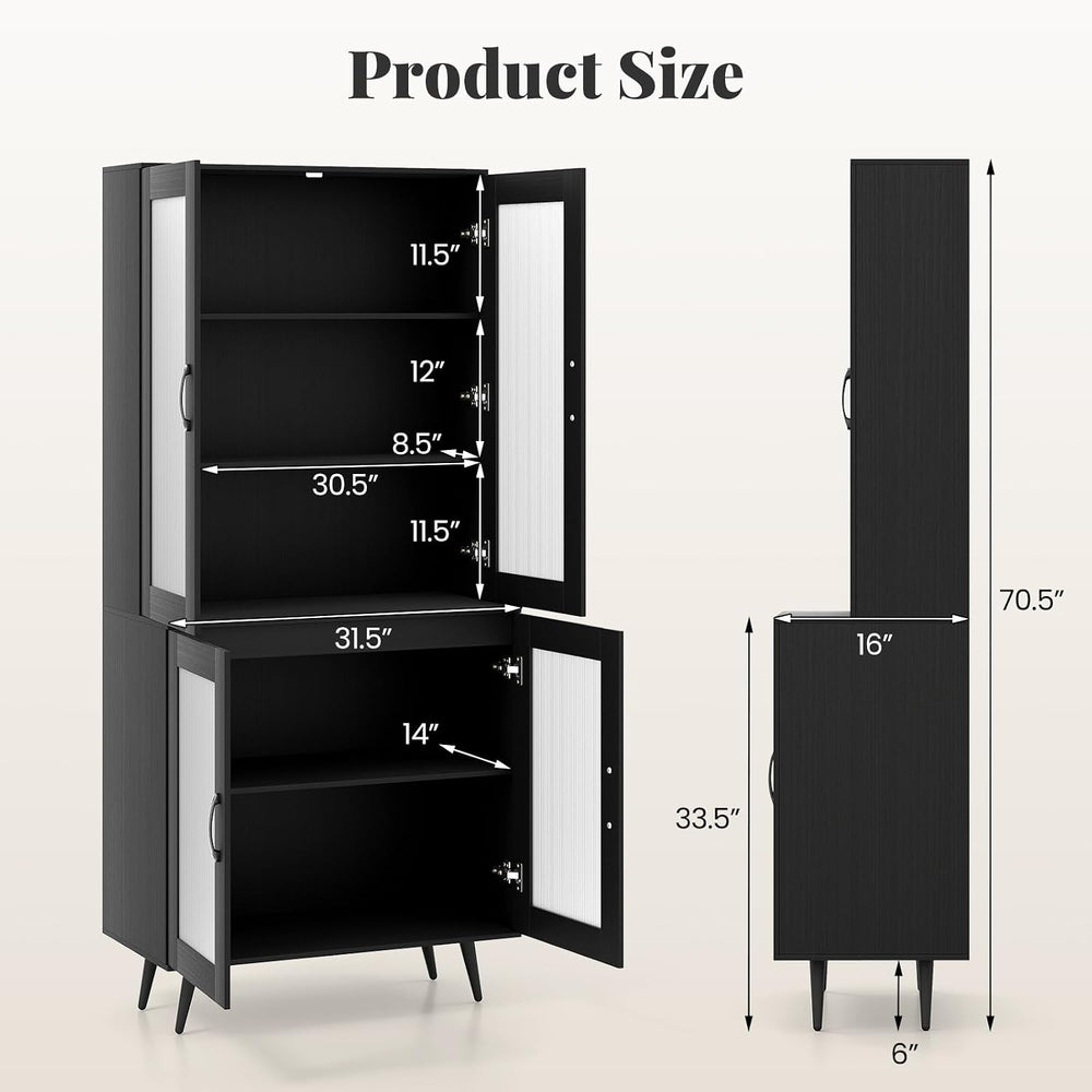 70.5”H Pantry Cabinet, 5-Tier Food Pantry with 4 Transparent Doors & Adju...