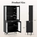 70.5”H Pantry Cabinet, 5-Tier Food Pantry with 4 Transparent Doors & Adjustable Shelves & Metal Legs, Tall Storage Cabinet for Kitchen, Living Room, Dining Room, Home Office, Bathroom (Black)