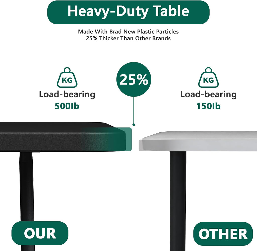 Folding Table 6FT Heavy Duty Plastic Table with Handle, Foldable&Portable, Fold-in-Half Utility Tables for Outdoor, Dining, Wedding, Events, Indoor, Picnic, Camping, Party, Black