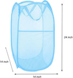 Larpur Pack of 2 Pop up Laundry Hampers, Collapsible Laundry Baskets, Portable Mesh Clothes Hampers for Kids Room, College Dorm, Bathroom, Foldable Hamper with Carry Handles, Sky Blue