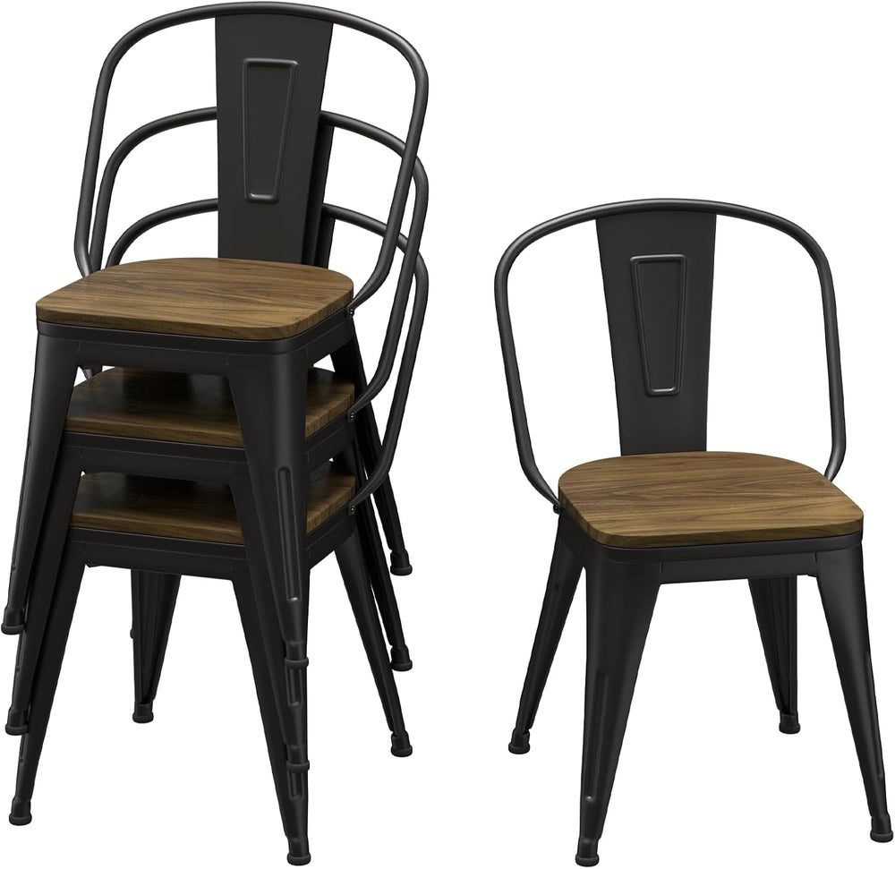 18 Inch Dining Chairs Set of 4, Farmhouse Metal Chairs with High Back and Woo...