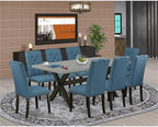East West Furniture X697EL121-9 9 Piece Dining Room Furniture Set Includes a Rectangle Dining Table with X-Legs and 8 Blue Linen Fabric Upholstered Chairs, 40x72 Inch, Multi-Color