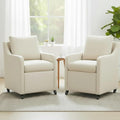 Rolling Dining Chair with Wheels, Upholstered Modern Single Armchair with Casters for Kitchen (2, Fabric Beige)