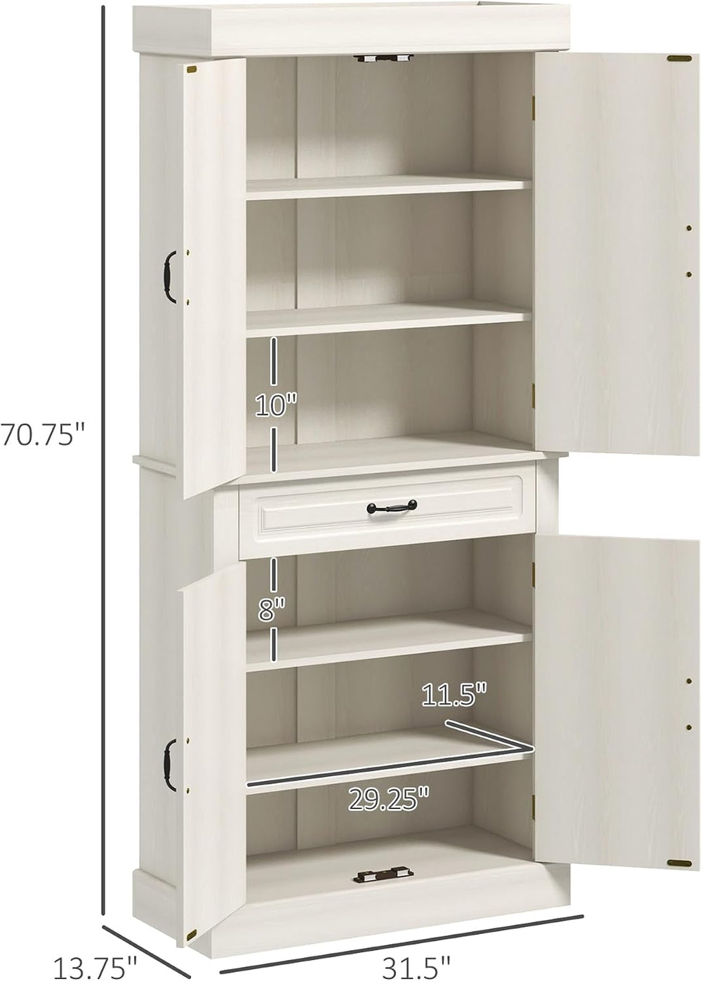 HOMCOM 71" Freestanding Kitchen Pantry Cabinet, Tall Storage Cabinet wit...