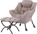 Tiita Lazy Chair with Ottoman, Modern Large Accent Lounge Armchair, Comfy Leisure Sofa Reading Chair with Footrest for Bedroom, Living Room, Dorm Rooms, Garden and Courtyard, Khaki