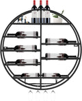 Round Wall Mounted Wine Rack Modern Metal Wine Wall Display Shelf | Horizontal Circular Bottle Storage Organizer, Vintage Rustic Wall Decor for Kitchen Living Room, Wine Cellar, Home Bar, Black