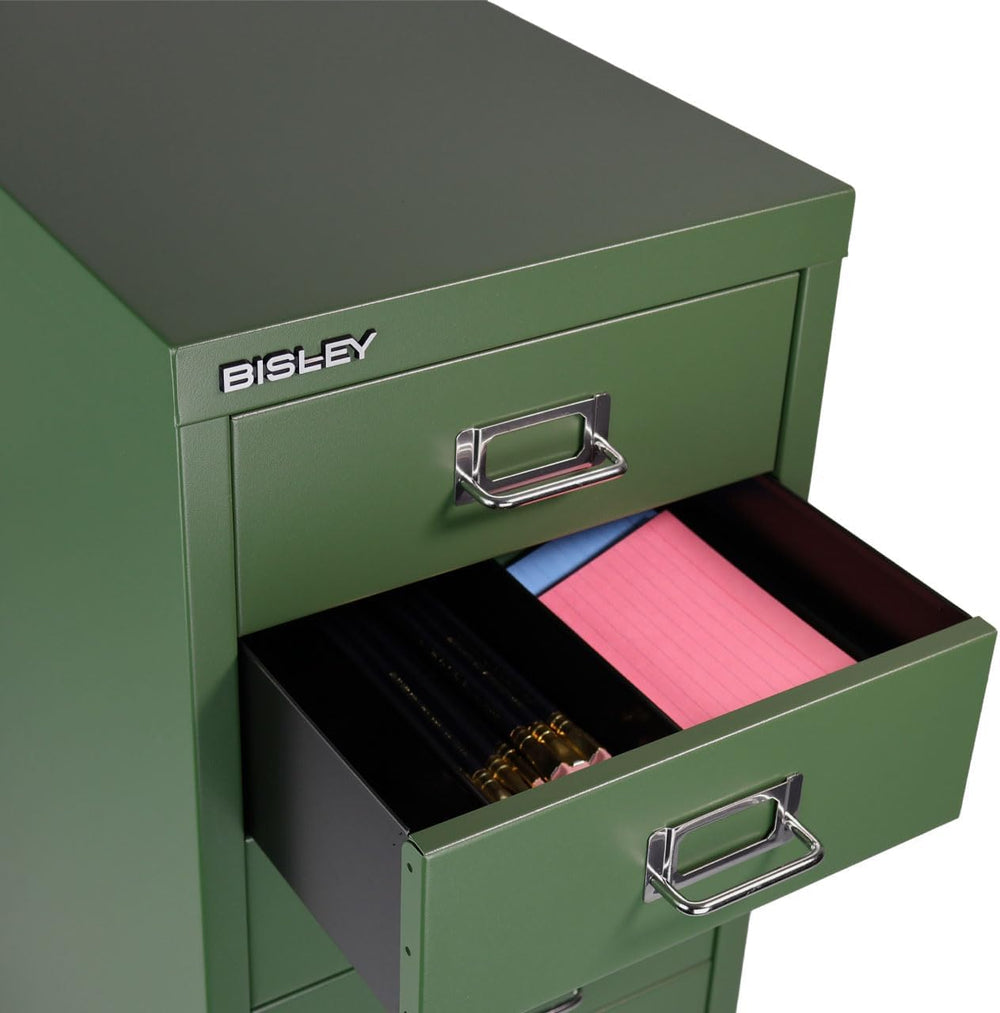 Bisley 6-Drawer Steel MultiDrawer Cabinet - Olive Green | Chrome Pull Handles...