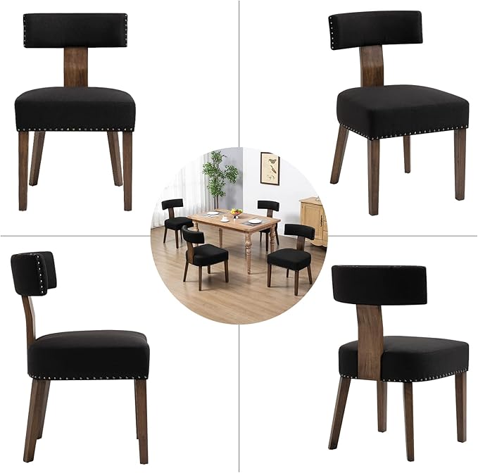 Upholstered Wooden Farmhouse Dining Chairs Set of 2, Mid-Century Modern Fabri...