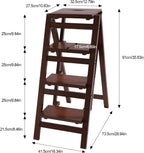 3 Step Ladder Folding Step Stool, Anti-Slip & Lightweight 3-Step Folding Portable Wooden Coffee Step Stool Counter Chair Multifunction Pine Wood Foldable Ladder for Home, Library, Capacity: 220lbs