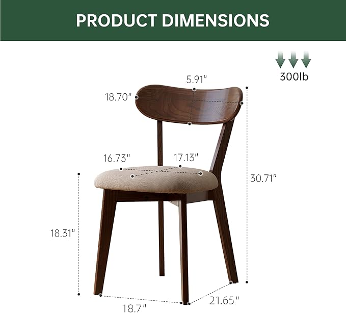 100% Solid Oak Dining Chairs, Mid Century Modern Dining Chair with Curved Bac...