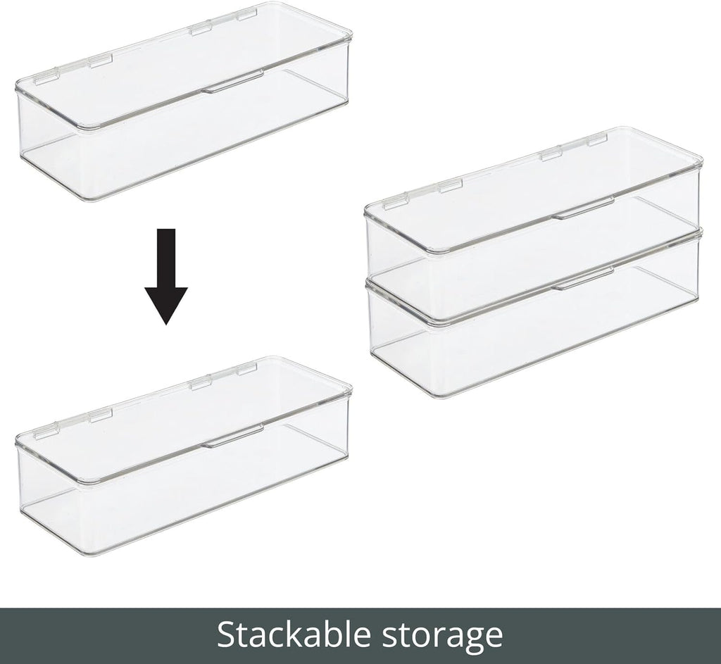 mDesign Long Plastic Playroom/Gaming Storage Organizer Box Containers with Hinged Lid for Shelves or Cubbies, Holds Small Toys, Building Blocks, Puzzles, Markers, Controllers, Crayons, 2 Pack, Clear