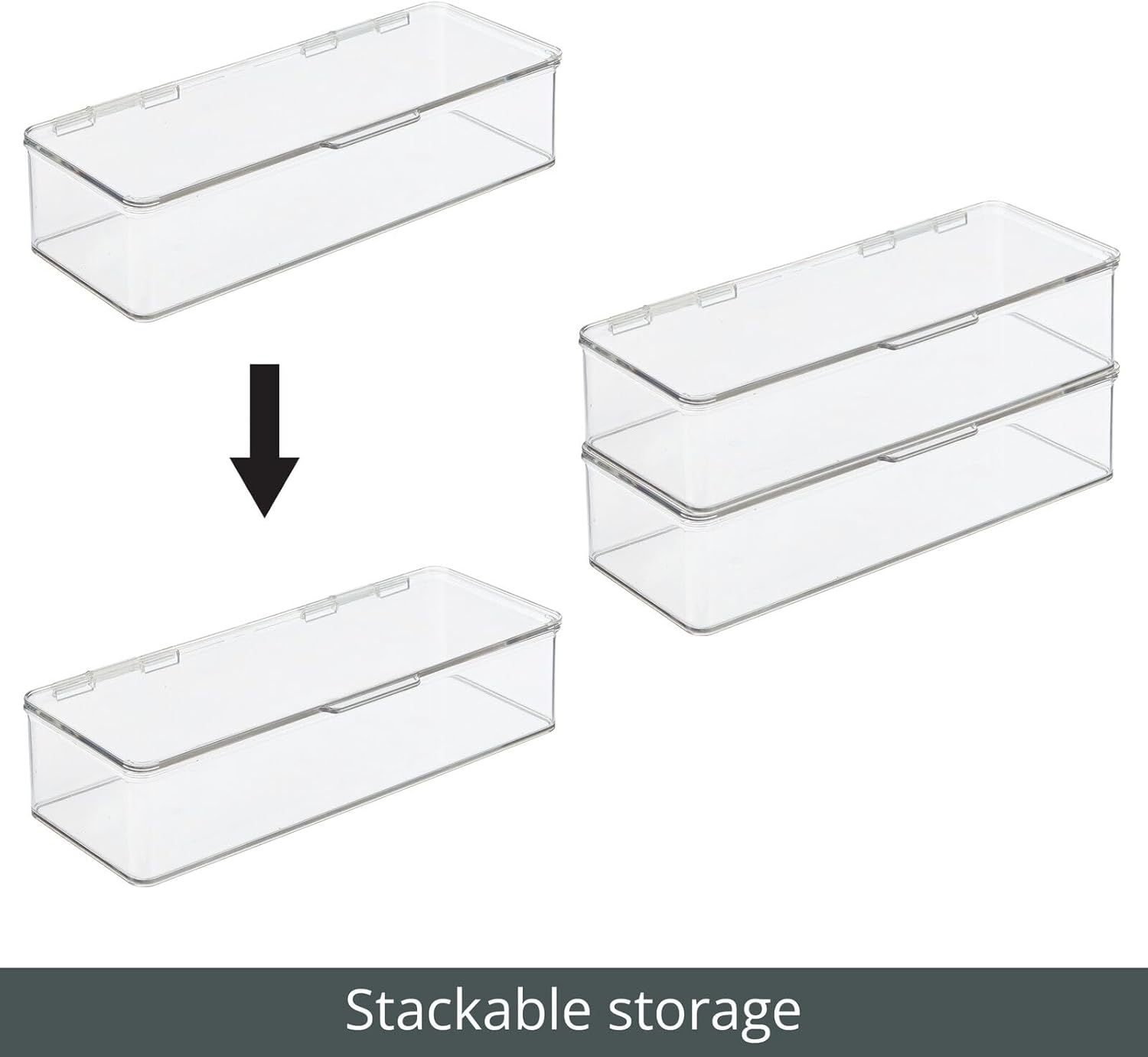 mDesign Long Plastic Playroom/Gaming Storage Organizer Box Containers with Hinged Lid for Shelves or Cubbies, Holds Small Toys, Building Blocks, Puzzles, Markers, Controllers, Crayons, 2 Pack, Clear