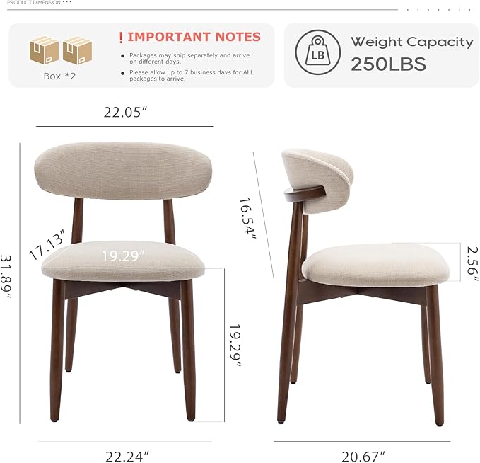 COLAMY Wooden Dining Chairs Set of 4, Modern Fabric Upholstered Kitchen Side ...