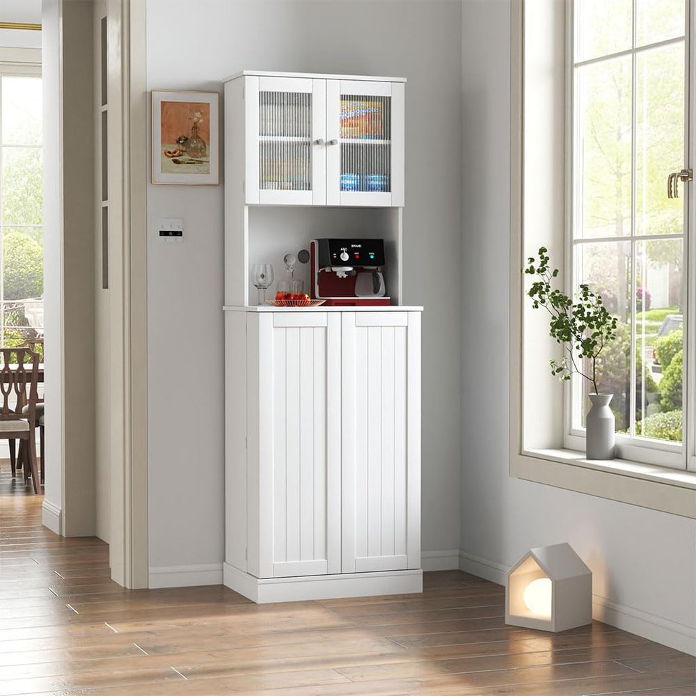 71" Kitchen Pantry Cabinet, Tall Storage Cabinet with Microwave Stand, F...