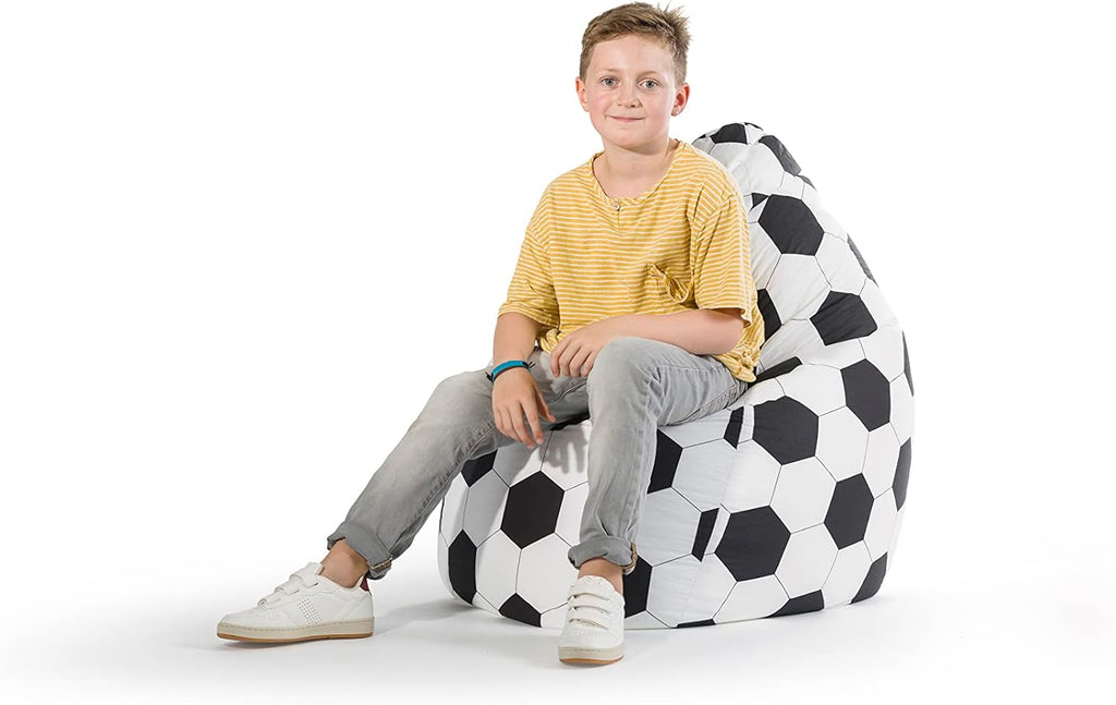 Gouchee Home Brava Collection Contemporary Oversized Cotton Upholstered Soccer Design Bean Bag Chair, Black/White