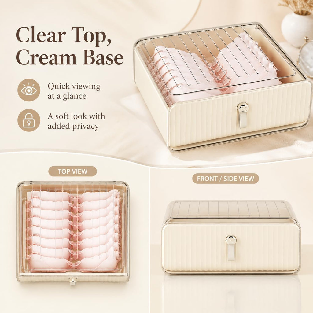 Bra Organizer for Closet, Stackable Pull-Out Drawer Style Bra Storage Organizer with Clear Top, 1-Cell Underwear Organizer for Bras, Panties, Socks, Tie, Belt and Scarf