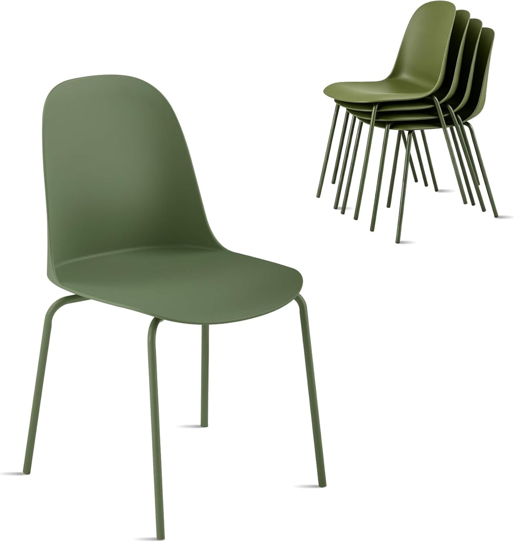 KISLOT Dining Chairs Set of 4, Plastic Outdoor Dining Room Chairs with Metal ...