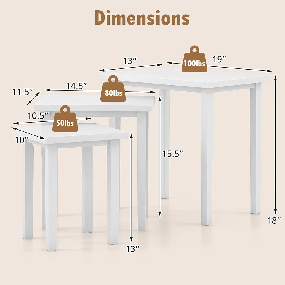 Giantex Nesting Tables Set of 3, Farmhouse Stacking Side Table with Rubber Le...
