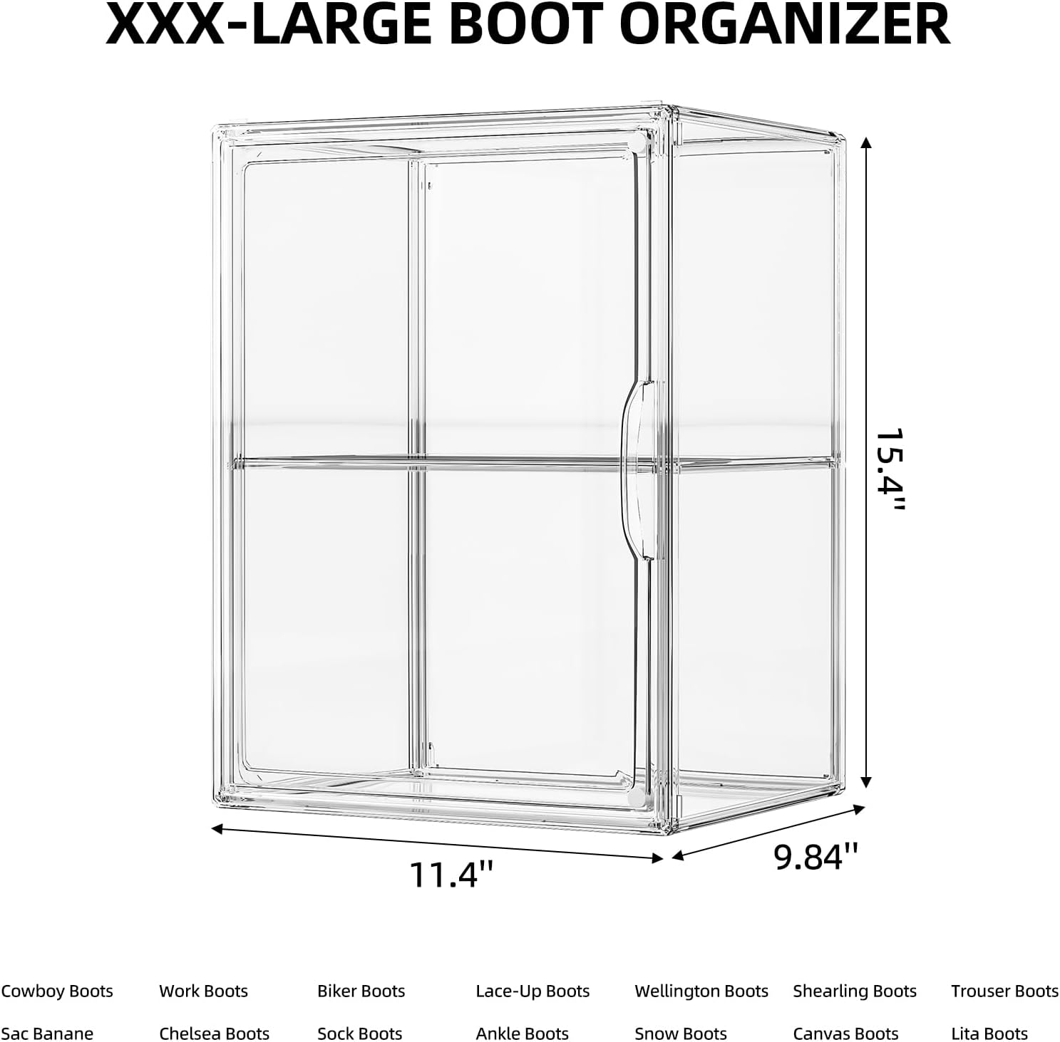 Acrylic Boot Storage Tall Boot Storage Boxes Clear Plastic Stackable Clear Acrylic Display Case for Collectibles, Display Box Case for Figures, Purse, 1 Pack, XXXL
