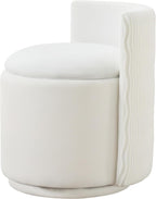 360° Swivel Velvet Vanity Chair with Storage, Barrel Makeup Chair with Wave Back, No Assembly Vanity Stool Small Accent Chairs for Living Room, White