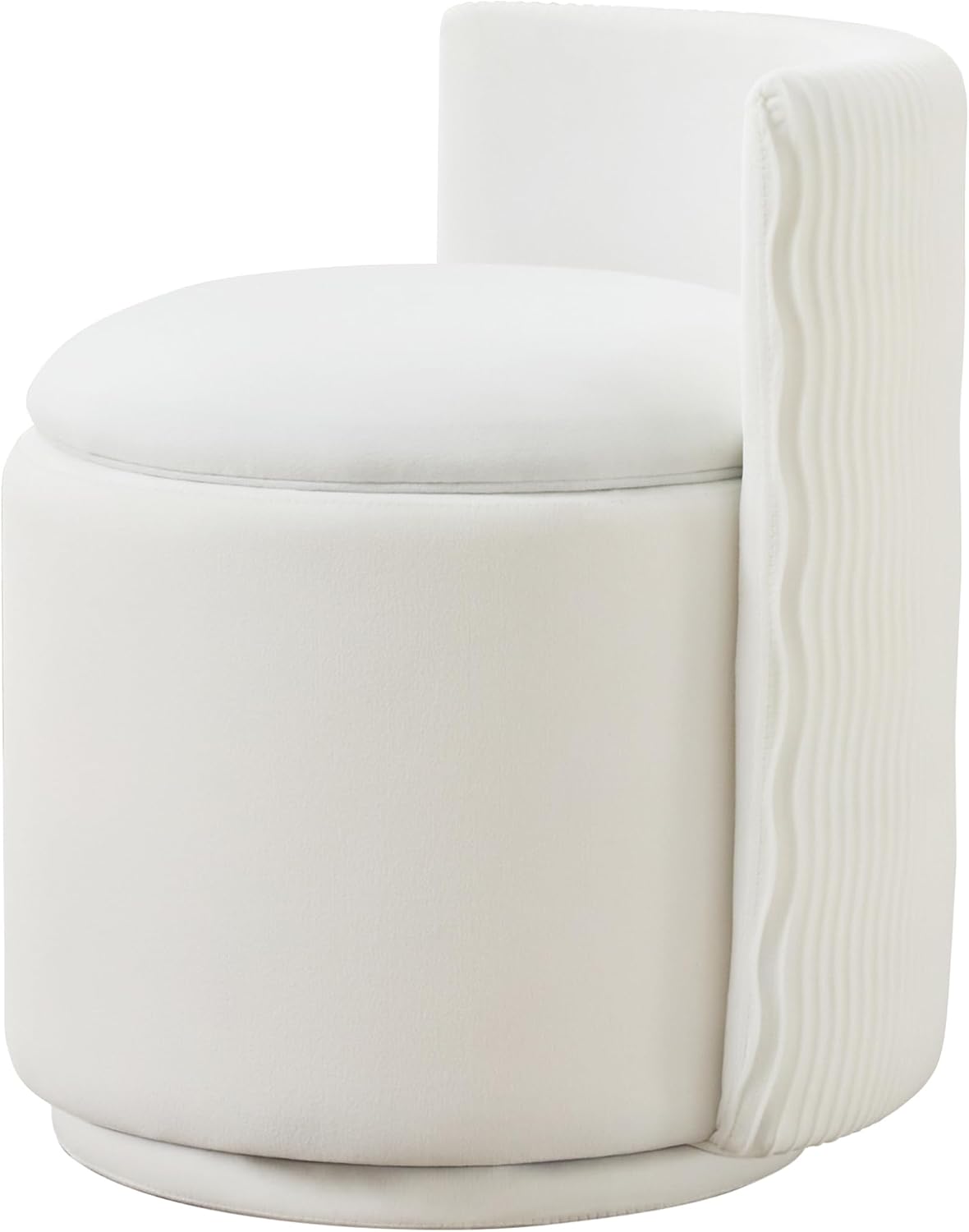 360° Swivel Velvet Vanity Chair with Storage, Barrel Makeup Chair with Wave Back, No Assembly Vanity Stool Small Accent Chairs for Living Room, White