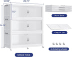 360QT Extra Large Stackable Storage Bins with Lid & Wheels & Doors, 90Gal Foldable Collapsible Closet Organizers, Plastic Cabinet Box Container Drawer for Home Kitchen Bedroom, 3Pack White