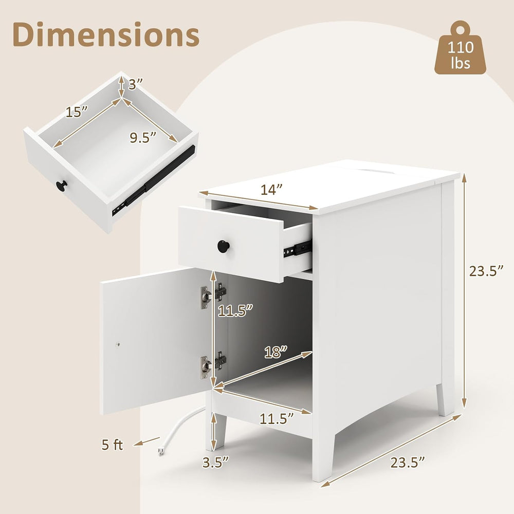 Giantex Night Stand Set 2 with Charging Station, Flip Top End Side Table w/US...