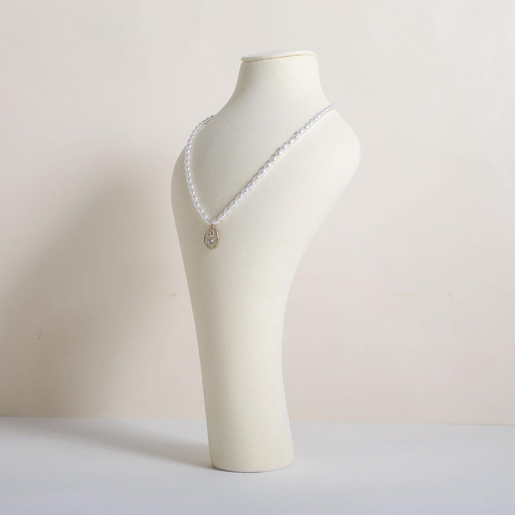 GemeShou Beige necklace hanger jewelry organizer, Velvet jewelry display stand necklace holder, jewelry mannequin bust for boutique store【Beige-Medium height 11.8 inch】