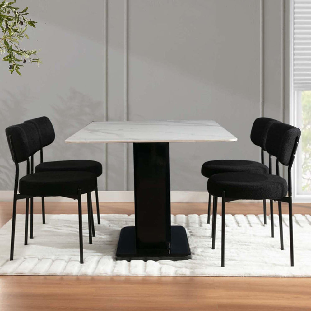 2.7" Black Dining Chairs Set of 6, Boucle Dining Chair with Curved Backr...