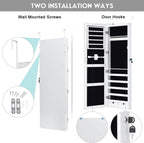 Giantex Jewelry Armoire Cabinet Wall Mounted Door Hanging, Lockable Jewelry Cabinet with Full Length Mirror, 15 LED Lights, Large Storage Jewelry Box Organizers with 2 Drawers (14.5"W x 4"D x 47.5"H)