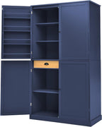 High Freestanding Kitchen Pantry Large Cupboard Storage Cabinet with 2 Drawers, 2 Adjustable Shelves, 8 Door Shelves for Kitchen, Dining Room (Blue/Large)