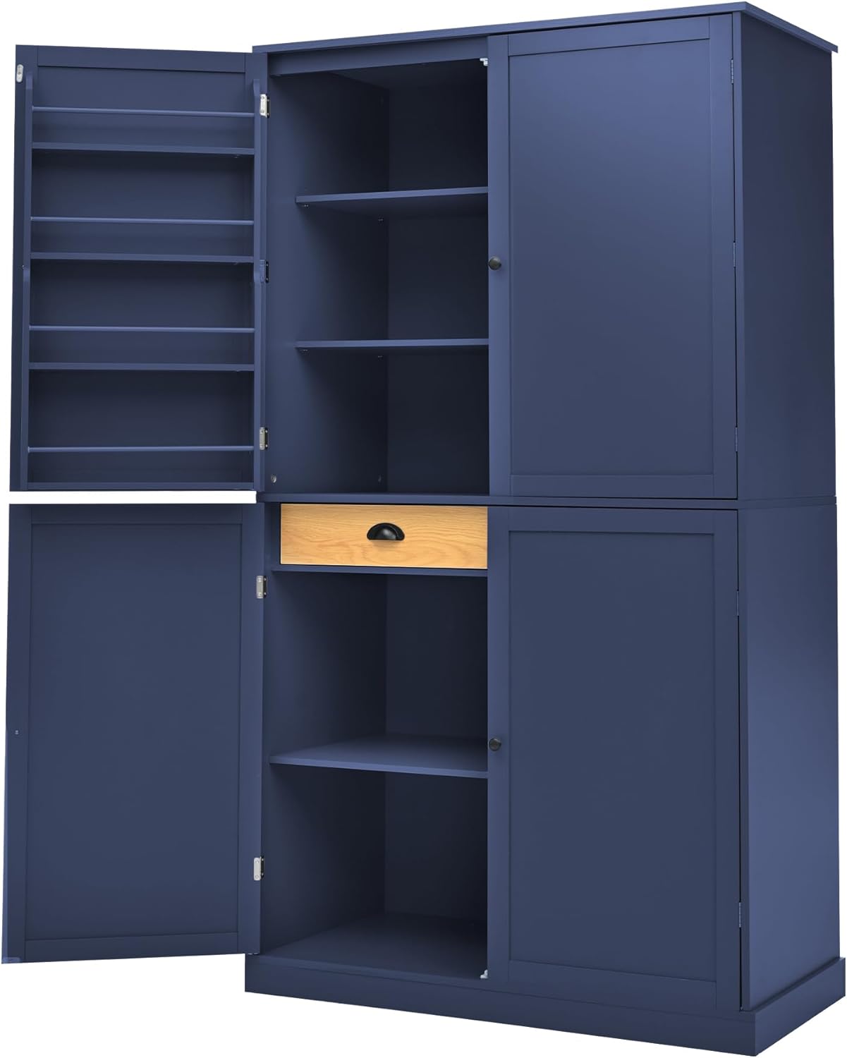 High Freestanding Kitchen Pantry Large Cupboard Storage Cabinet with 2 Drawers, 2 Adjustable Shelves, 8 Door Shelves for Kitchen, Dining Room (Blue/Large)