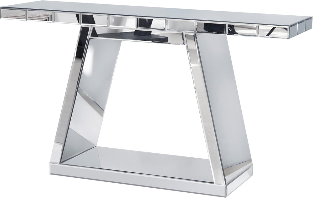55.9" Full Body Mirror Entryway Table with Trapezoid Base 360° Reflectiv...