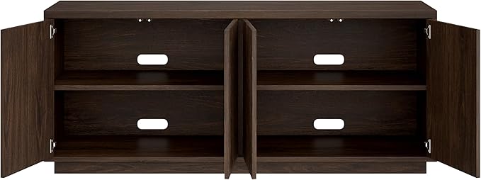 Henn&Hart Fluted TV Stand for TVs up to 65" with 2 Concealed Ribbed Storage Cabinets and Adjustable Shelves for Living Room, Family Room, or Office, Warm Brown