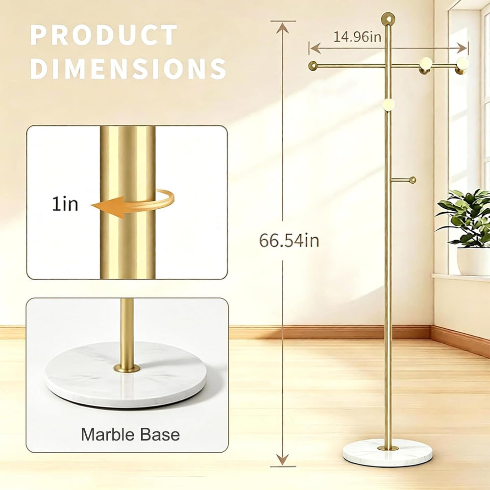 Modern Freestanding Coat Rack, with Marble Base and 8 Hooks