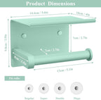 Tindbea Toilet Paper Holder with Phone Shelf, Adhesive or Screw Wall Mount Toilet Tissue Roll Holder, Rustproof & Multifunctional Stainless Steel Bathroom Storage Dispenser (Mint Green)