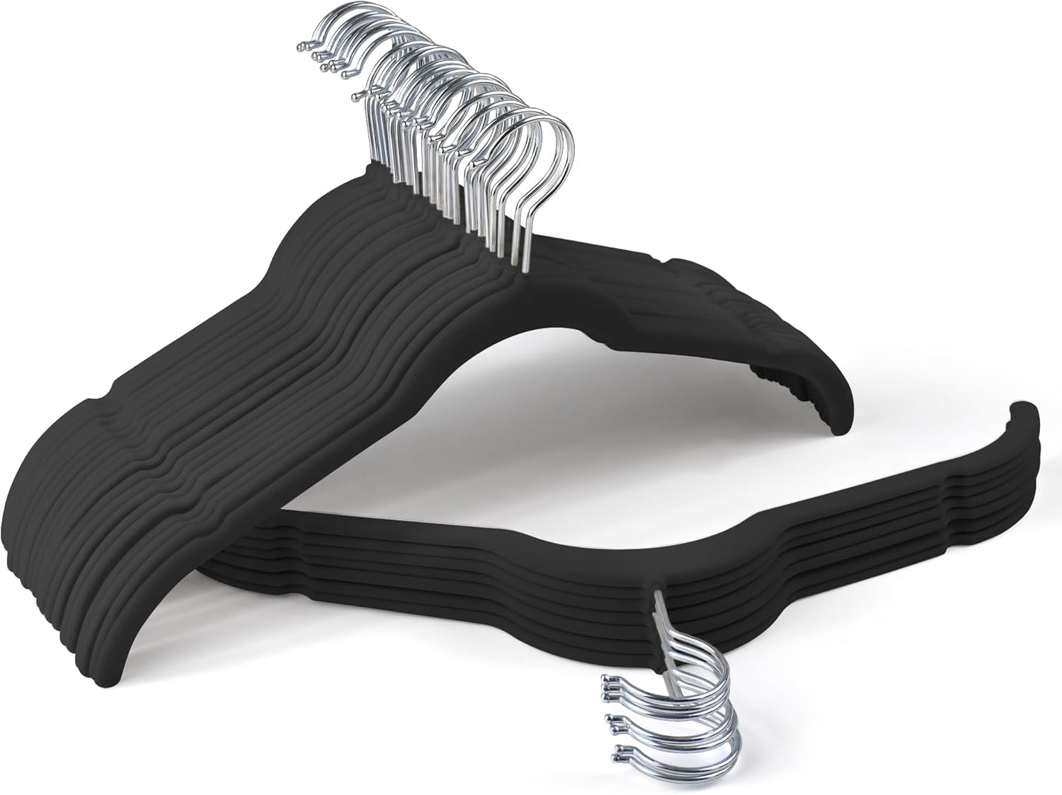 Premium Velvet Hangers 30 Pack - Space-Saving Closet Organizer for Clothes, Non-Slip Flocked Design, Ideal for Shirts and Coats (Black)