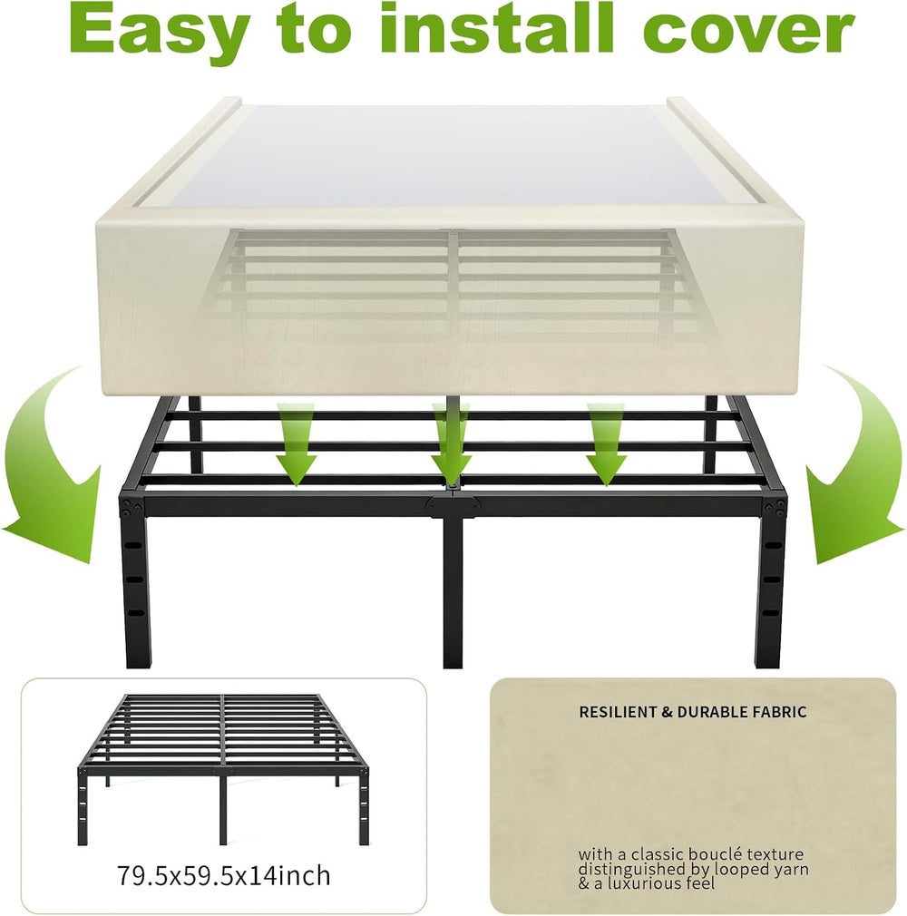 Cloud Bed Frame Cover for Metal Bed Frames – Queen Size Upholstered Slipcover...