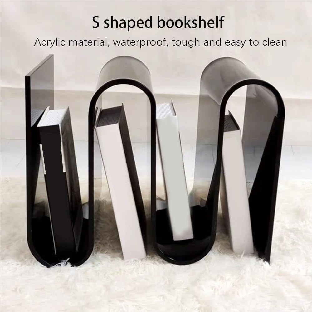S Shaped Acrylic Side Table, Sleek Nightstand, Acrylic Coffee Table, Clear Be...