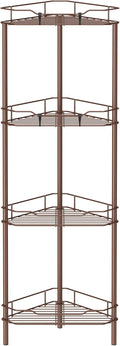 4 Tier Floor Standing Corner Shower Caddy Organizer Shelf with Hooks, Bathroom Shelves Stand Rack, Coffee