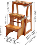 Folding Library Ladder Chair - Lightweight Portable 3-Step Stool, Display Stand and Flower Stand Multifunctional Stepladder for Home Kitchens and Garages (Honey)
