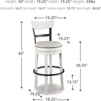 Signature Design by Ashley Valebeck 30" Modern Swivel Pub Height Barstool, Whitewash
