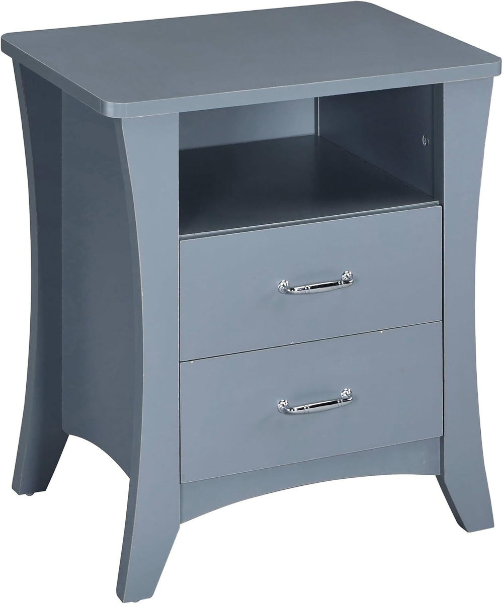 Grey Nightstand with 2 Drawers and Open Shelving,for Small Spaces