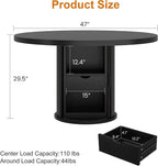 IDEALHOUSE 47" Round Dining Table for 4-6, Modern Farmhouse Kitchen Table | Wooden Accent Furniture with 2-Layer Storage Shelf & Drawer, Circle Dining Tables with Fluted Pedestal Base, Black