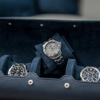 DailyWatch | Watch Roll Travel Case For 4 Watch | Luxury Watch Case In Genuine Leather With Soft Velvet Interior | Watch Case Protect, Store, & Display Your Watches | Navy Blue