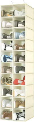 20 Section Hanging Shoe Organizer for Closet, Beige | Hanging Closet Organizer and Storage for Wardrobe, Dorm, Bedroom, Space Saving Foldable Clothes Shelf with Sturdy Hooks