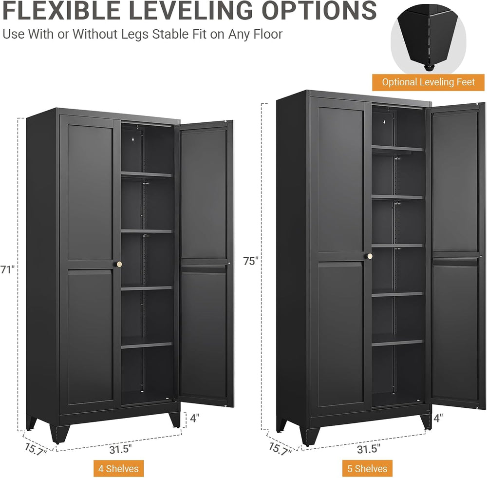 75" Metal Kitchen Pantry Cabinet with Dual Opening Design, Tall Storage ...
