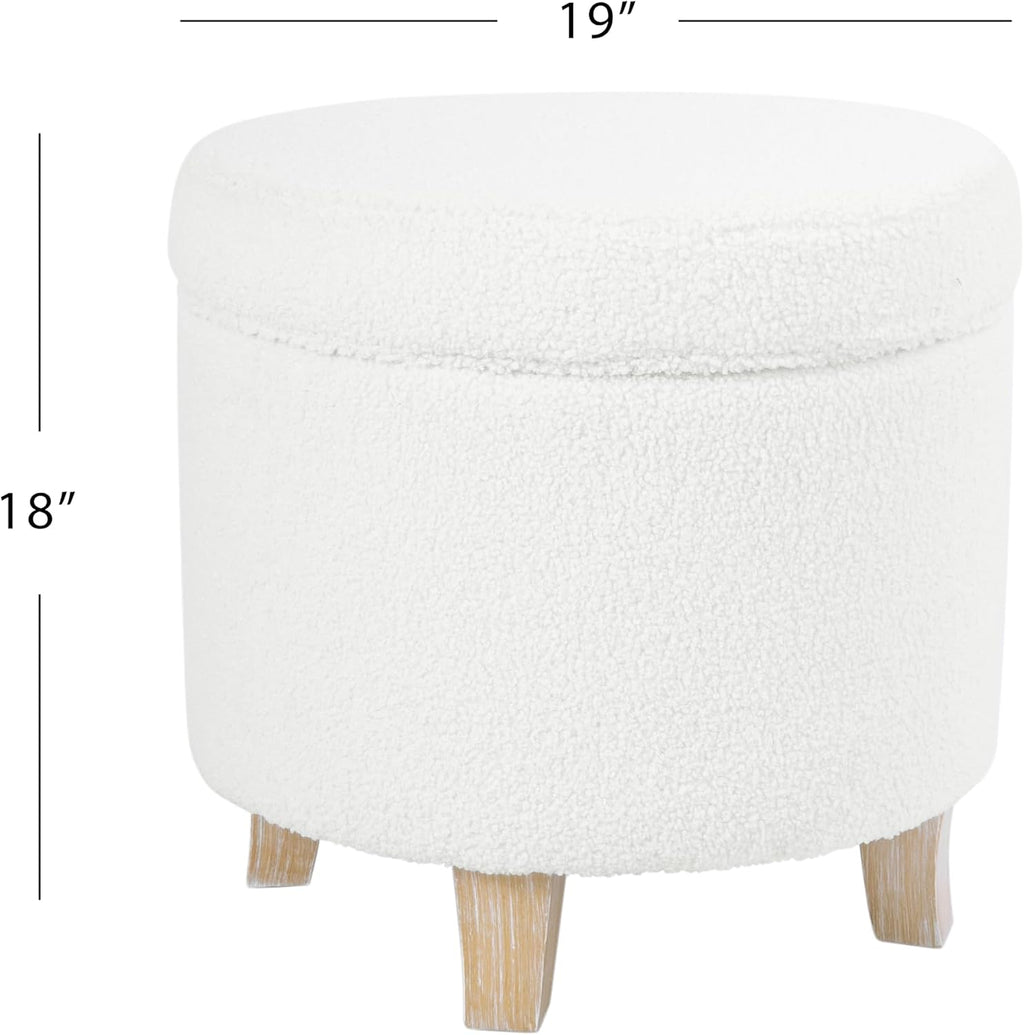 HomePop 19" Faux Sheepskin Round Storage Ottoman - Light Cream