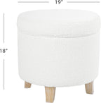HomePop 19" Faux Sheepskin Round Storage Ottoman - Light Cream