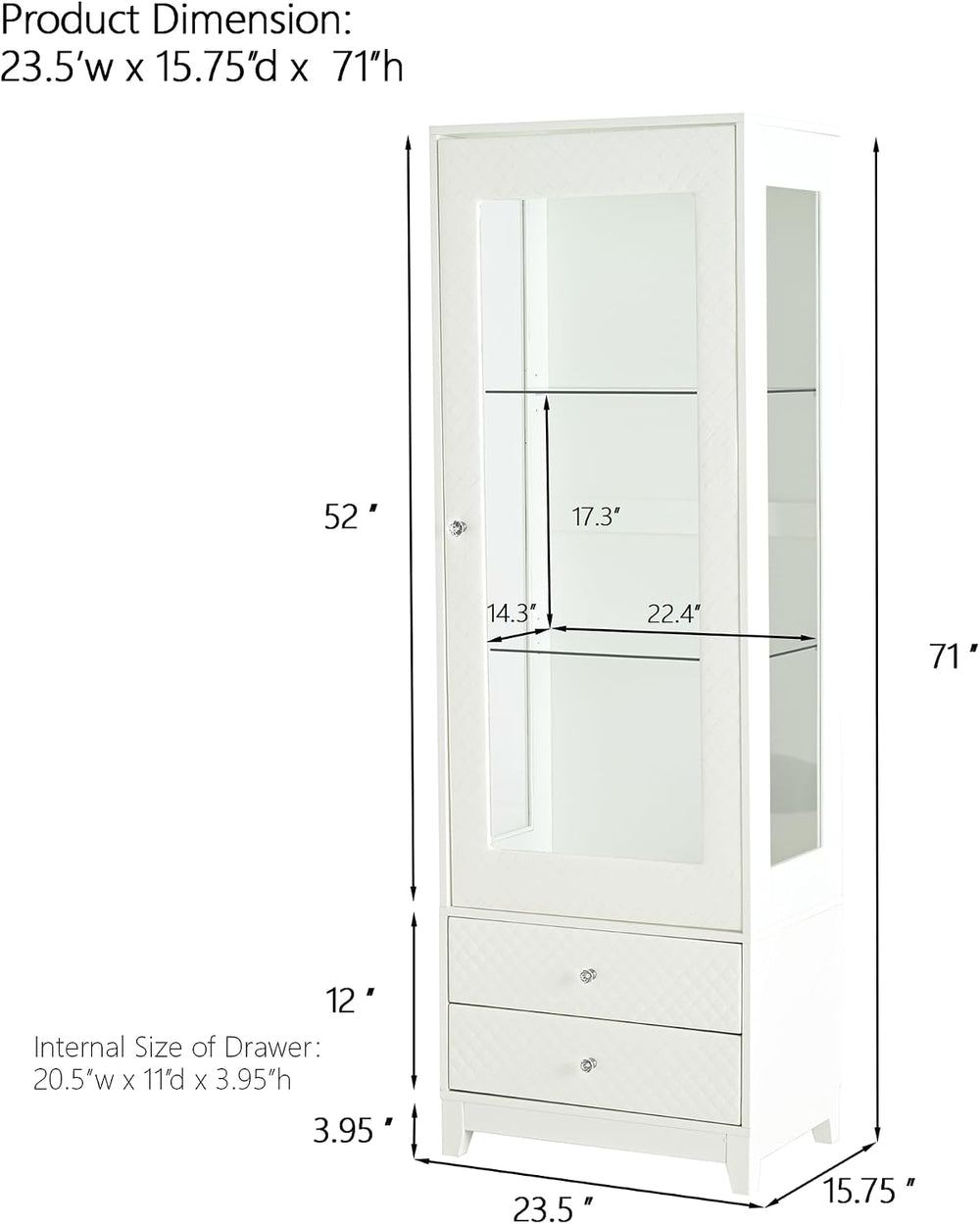 Freestanding Wine Cabinet, Upholstered Glass Door Bar Cabinet, 180° Viewing, ...